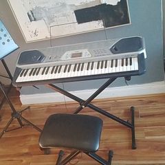 Casio keyboard with stand, stool and music holder