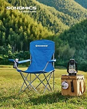 Set of 2 Folding Camping Chairs, Comfortable, Heavy Duty Structure, Max. Load Capacity 150 kg, with Cup Holder, Outdoor Chairs, Blue (FREE SHIPPING)