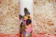 Large brand new unscented ivory decorative pillar candle french bulldog spring birthday new home gift