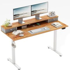 Height-Adjustable Desk with Double Drawers, Electric Height-Adjustable Desk, Sit-Stand Computer Desk, Ergonomic Standing Desk, 120 x 60 cm, Light Brown