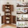 165cm Tall Corner Storage Cabinet with Barn Doors, 5-Tier Farmhouse Corner Cabinet for Living Room, 4 Wooden Doors and 5 Shelves, Space Saving Freestanding Sideboard for Home, Kitchen,Brown Image 5
