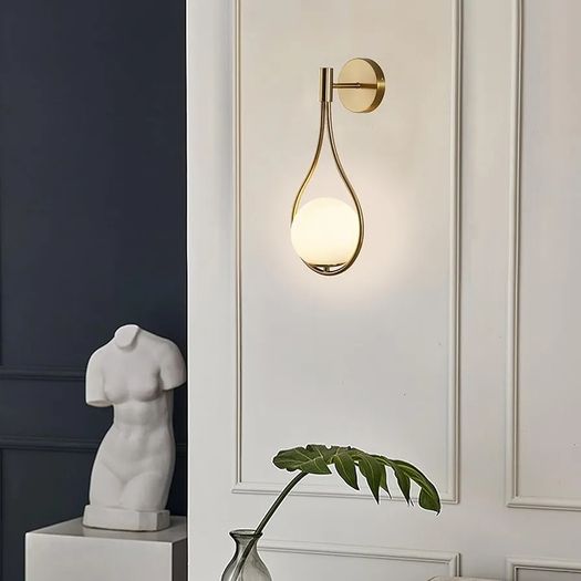 Sconces with Milky Glass Globe and Brushed Brass Finish - Modern Wall Mount Light Fixture for Bedroom, Bathroom, Living Room and Hallway