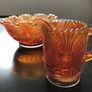 Vintage Depression Orange Fluted bowl and Jug Image 2