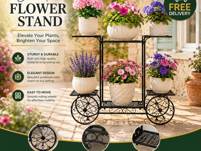 Decorative 6-Tier Metal Plant Stand with Wheels