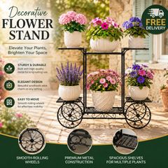 Decorative 6-Tier Metal Plant Stand with Wheels