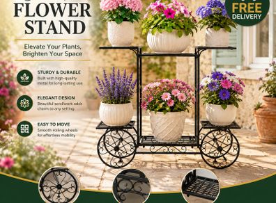 Decorative 6-Tier Metal Plant Stand with Wheels