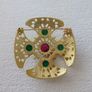 Vintage Style Maltese Cross Pearl Crystal Gold Brooch Image 5