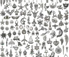 120PCS Wholesale Bulk Lots Jewelry Making Silver Charms Mixed Smooth Tibetan Silver Metal Charms Pendants DIY for Necklace Bracelet Jewelry Making and Crafting (FREE POSTAGE)