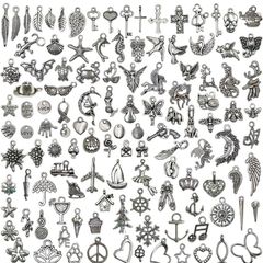 120PCS Wholesale Bulk Lots Jewelry Making Silver Charms Mixed Smooth Tibetan Silver Metal Charms Pendants DIY for Necklace Bracelet Jewelry Making and Crafting (FREE POSTAGE)