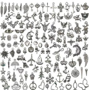 120PCS Wholesale Bulk Lots Jewelry Making Silver Charms Mixed Smooth Tibetan Silver Metal Charms Pendants DIY for Necklace Bracelet Jewelry Making and Crafting (FREE POSTAGE)