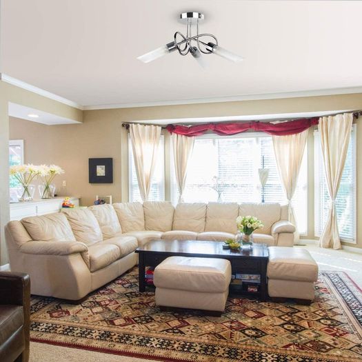 Curved Arm Ceiling Light, Ceiling Light Fittings, Metal & Glass, 3 Way Polished Chrome Flush Curved Arm Ceiling Spotlight for Living Room, Bedroom, Kitchen, and Hallway.