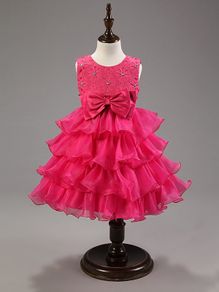 New Girls Wedding Bow Ball Gown Party Bridesmaid Formal Princess Dress size 4-5yrs