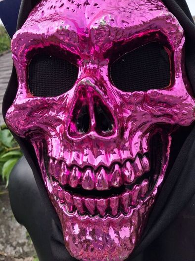 FrightZone - Metallic Pink Hooded Skull Mask All in One