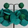 Chunky Raffia Green Fabric Flower Statement Earrings Image 4