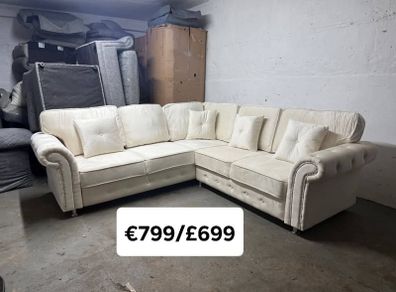 Cream Olympia Chesterfield Fabric Sofa