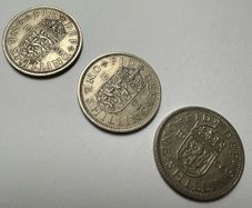 Old British Coins, 1 Shilling, 1956, 1964, 1966 English and Scottish