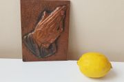 Vintage Copper Plaque Praying Hands  size 11.5x15.5cm