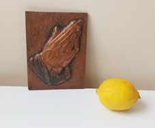 Vintage Copper Plaque Praying Hands  size 11.5x15.5cm