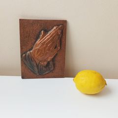 Vintage Copper Plaque Praying Hands  size 11.5x15.5cm