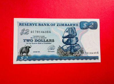Zimbabwe  2. Dollars  1994  PICK  1b  Verified Under Uv Light.  ( Uncirculated )