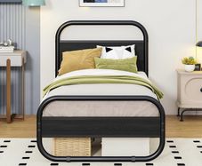 Single Bed Frame with Headboard, Black Single Bed 90x190 cm