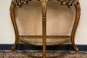 SALE ! Was 450 Now 350 ! Beautiful Demilune Marble Top Gilt Wood Console Table.