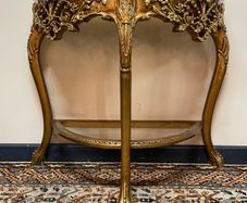 SALE ! Was 450 Now 350 ! Beautiful Demilune Marble Top Gilt Wood Console Table.