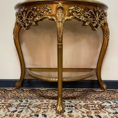 SALE ! Was 450 Now 350 ! Beautiful Demilune Marble Top Gilt Wood Console Table.