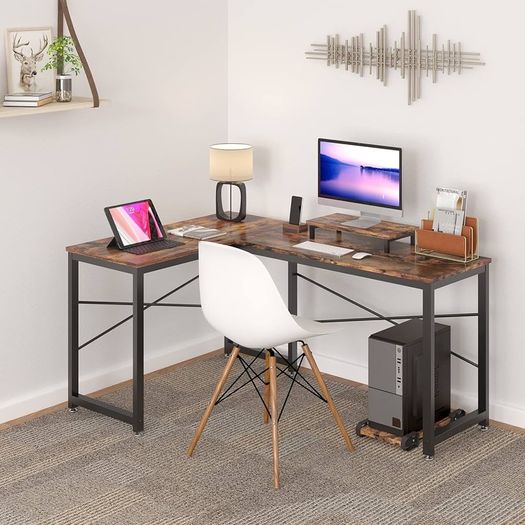 SALE | Computer Desk, L Shaped Desk with Large Desktop, Corner Gaming Desk with CPU & Monitor Stand PC Laptop Table Home Office Workstation