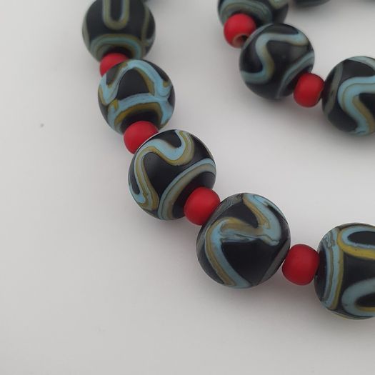 Antique Venetian Style Zigzag Pattern & Venetian WhiteHeart Glass Beads Necklace