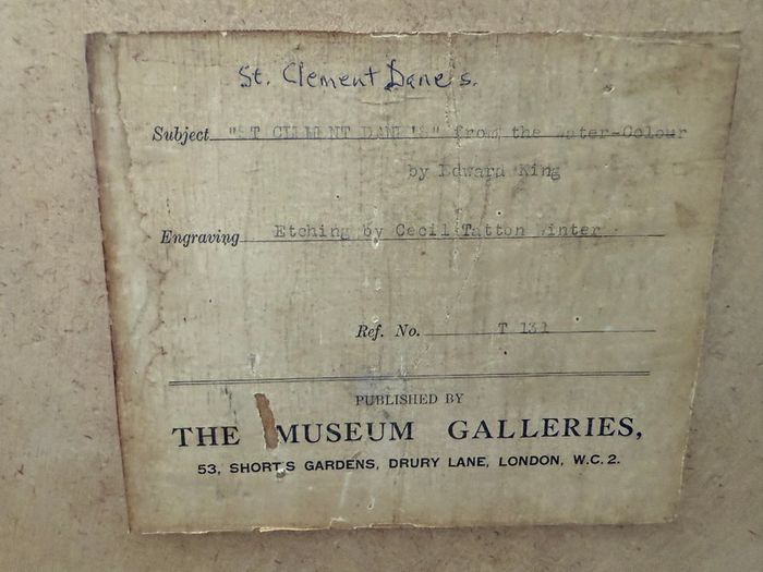 Signed Colour Etching by Cecil Tatton Winter & Edward King of St Clement Danes, London