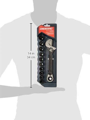 11 Piece 3-in-1 X6 Pass-Thru Adjustable Wrench/Spanner, Pipe Wrench and Pass-Thru Ratchet with Universal Sockets