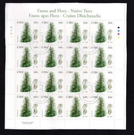 2006 Ireland Fauna & Flora Native Trees Commemorative Stamp Sheetlet 48c & 60c Plate 1A1A1A1A and 75c & E1 Plate 1B1B1B1B Fine CDS Used with Dublin cancel of 25th October 2007 (First day of issue)