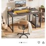 Gaming Desk with LED Lights & Power Outlet, Reversible Computer Desk with Moveable Monitor Stand, 100x75x50CM Office Desk with USB Charging Station for Home, Bedroom, Study,Gray Oak Image 2
