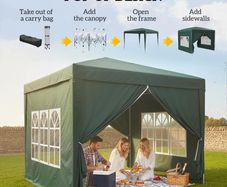 New. x 3m Pop Up Gazebo, Wedding Party Canopy Tent Marquee with Carry Bag and Windows, Green  (Free Delivery)