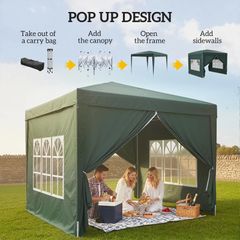 New. x 3m Pop Up Gazebo, Wedding Party Canopy Tent Marquee with Carry Bag and Windows, Green  (Free Delivery)