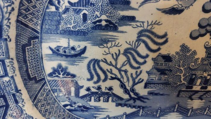 Beautiful Antique Blue and White Transferware Willow Pattern Large Platter, Unknown Maker, Circa 1860's, Most Likely Staffordshire Made