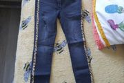 girl denim jeans with leopard print stripe