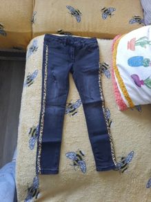 girl denim jeans with leopard print stripe