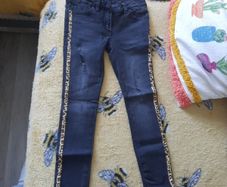 girl denim jeans with leopard print stripe