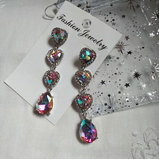 Brand New Heart Crystal Drop Earrings