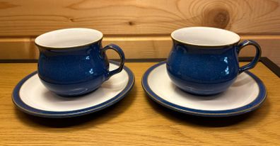 Pristine Pair of Denby "Imperial Blue" Cups & Saucers | English Stoneware Set of 2