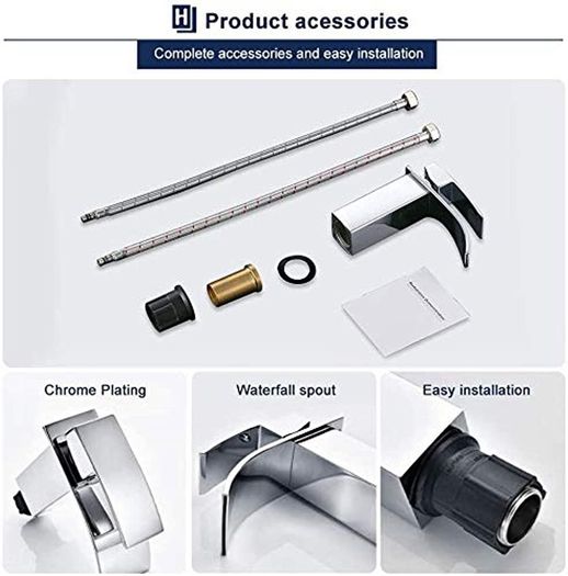 Waterfall Bathroom Faucet Wash Basin Mixer Tap Hot and Cold Water Sink Taps Single Handle Basin Taps Mixer Bathroom Tap Accessories Chrome Brass (FREE POSTAGE)