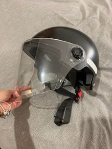 Black Open Face Motorcycle scootter Helmet with Clear Visor