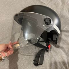 Black Open Face Motorcycle scootter Helmet with Clear Visor