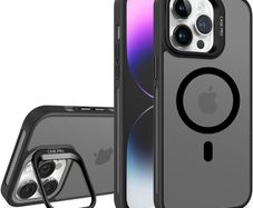 For Apple iPhone 16 Plus Skin-Feel Camera Holder Magsafe Case Black