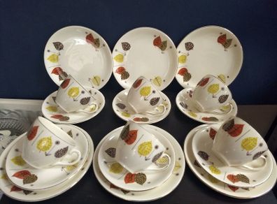 Fabulous Set of Six Mid Century Modern Alfred Meakin Teaset Trios "Gay Fantasy" Pattern from the 1950's