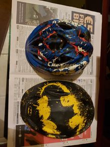 2 Childrens Safety Cycle Helmets, Car Wash & Batman, in very good condition