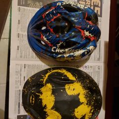 2 Childrens Safety Cycle Helmets, Car Wash & Batman, in very good condition
