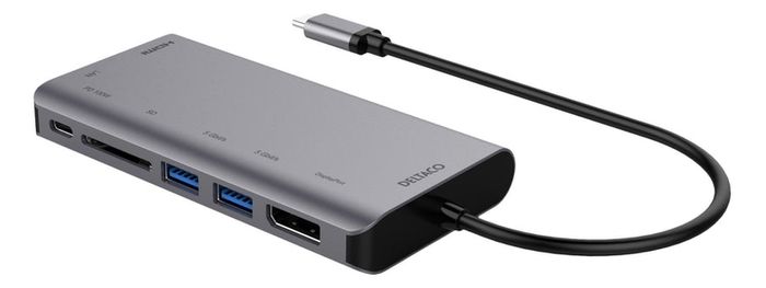 Deltaco USBC-HDMI19 USB-C to HDMI adapter - DisplayPort, USB, RJ45, SD - 3840x2160 30 Hz - Spacegray